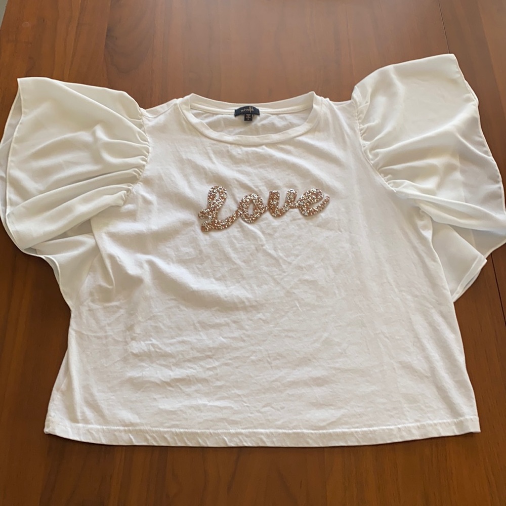 White LOVE flutter sleeves top